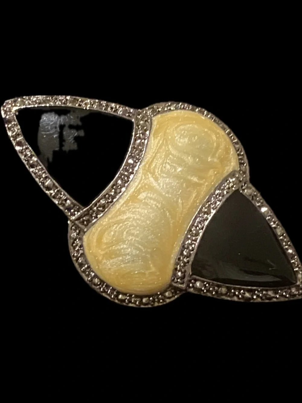 1980s Elegant Cream and Black Statement Brooch